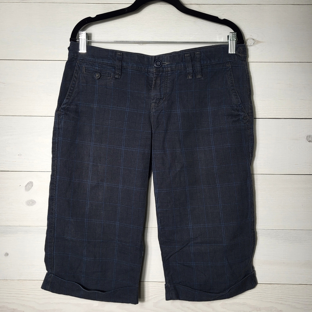 Y2K American Eagle Shorts Plaid Low Rise Bermuda Cotton Preppy Grunge.
